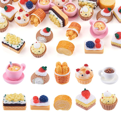 FASHEWELRY 40Pcs Cake Resin Cabochons for Dollhouse Food Charms Cute Cupcake Miniature Resin Embellishments for Kitchen Cooking Play Crafts DIY Jewelry Making Supplies Scrapbooking