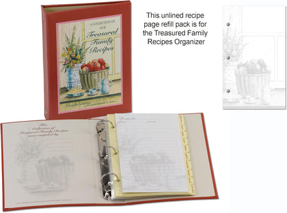 Meadowsweet Kitchens Unlined Recipe Page Refill Pack for Family Recipe Organizer