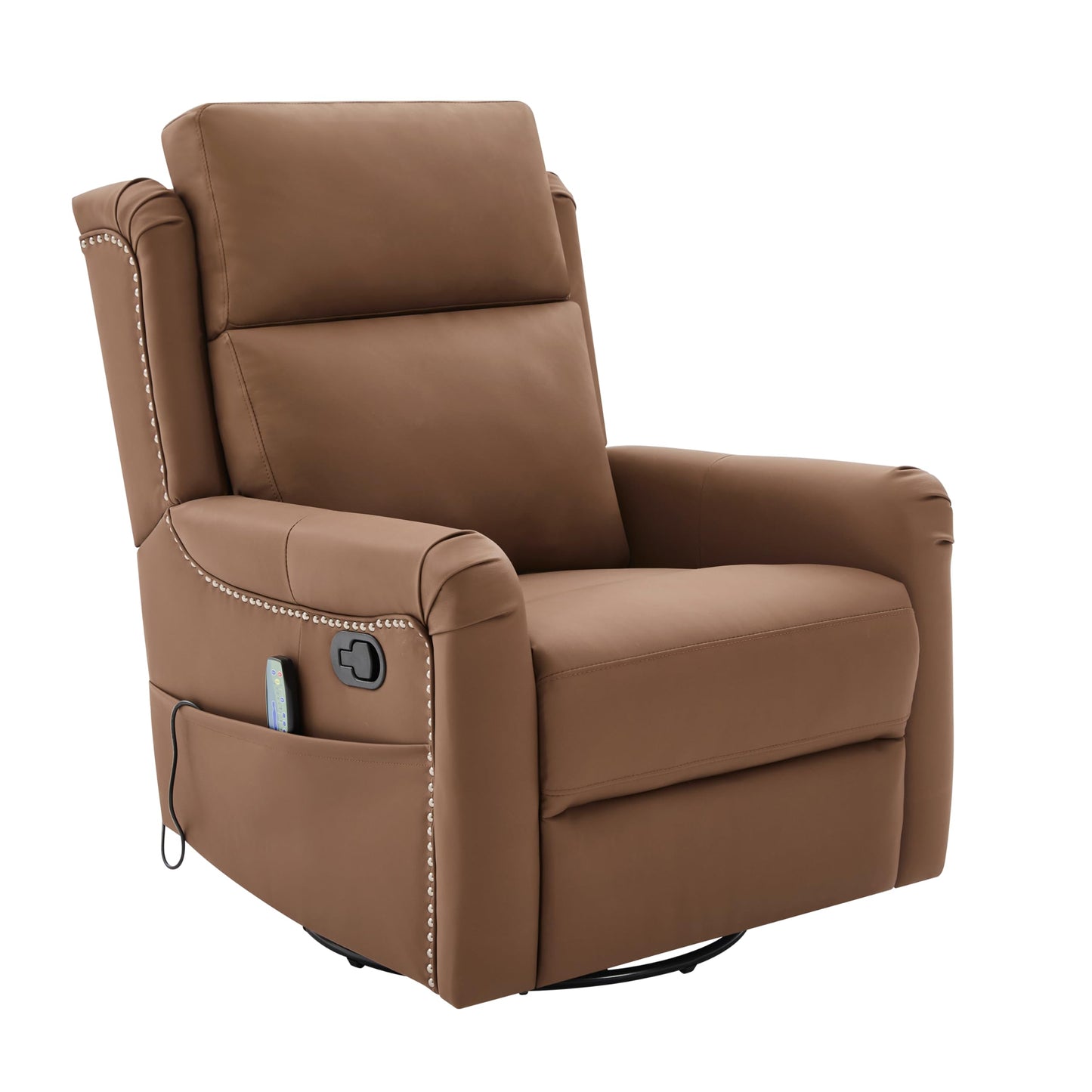 Christopher Knight Home Bailey American Massage Chair Recliner, Manual Swivel Rocker Recliner Chair with Massage and Heat, PU Leather Recliner Chair for Adults, Easy Move Design for Home Office, Brown