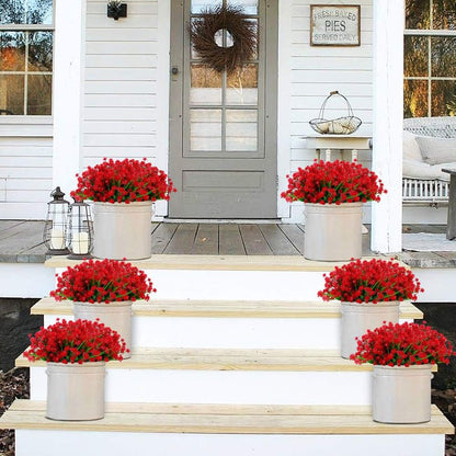 GREENRAIN 6 Bundles Red Artificial Lotus Flowers, UV Resistant Faux Plastic Plants for Garden Décor