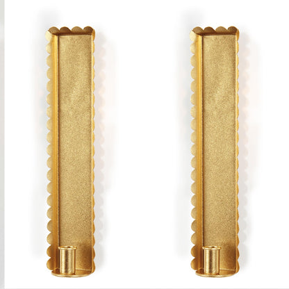 AimtoHome Gold Wall Candle Sconces Set of 2, Scalloped Edge Box-Shaped Cast Iron Farmhouse Church Holders for Taper Candles, Wall Mounted Rustic Candle Sconce for Living Room, Dining Room Decor