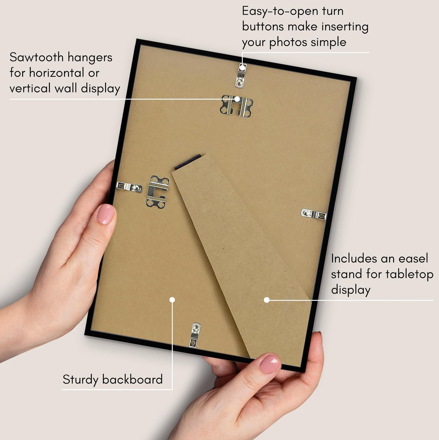 Americanflat 8x11 Picture Frame with Shatter-Resistant Glass - Set of 2 - Streamline Collection - Thin Border Photo Frame for Tabletop and Wall - Hanging Hardware and Easel Stand Included - Black