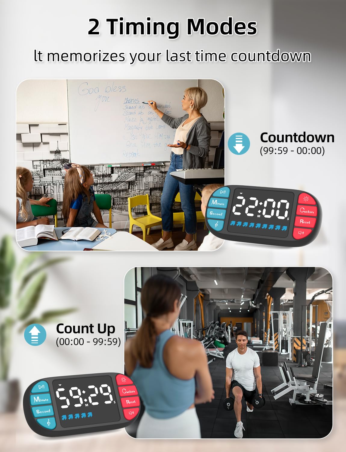 DOOMAY Digital Kitchen Visual Timer: 3.6'' Large LED Display, Magnetic, 3 Brightness, 4 Alarms and Volume, Memory Function, Countdown Count up for Cooking, Classroom, Home Gym, AAA Battery Included