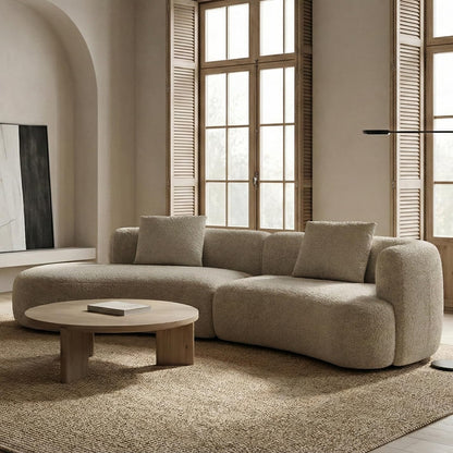 Acanva Modern Curved Sectional Living Room Couch, Minimalist Comfy Boucle Fabric Modular Sofa for Apartment, Home Office, 114" W Left Hand Facing, White