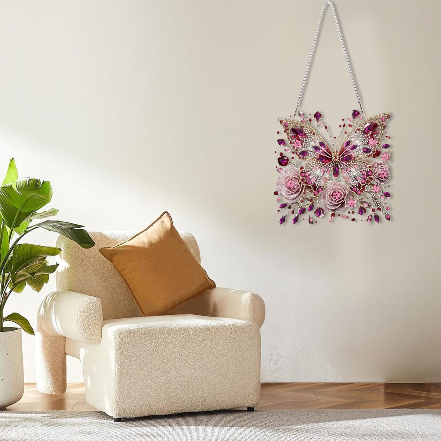 STGLCR Butterfly Diamond Art Painting Kit for Adults, 3D Hanging Diamond Art Suncatchers, Flower Diamond Art Painting Crafts Gift, DIY Special Shaped Gem Crystal Ornament