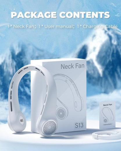 Hssio Neck Fan with 4000mAh Rechargeable Battery & LED Display, Portable Personal Cooler for Women/Men, 3-Speed Bladeless 360° Cooling Fans, Stylish Gift for Gym/Travel/Office, White