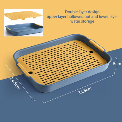 Eco-Friendly PP Dish Tray Drying Rack, Double-Layer Plastic Drainage Rack for Kitchen Countertops
