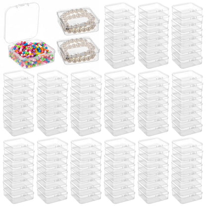 100 Pcs Plastic Bead Storage Containers, 2.2 x 2.2 x 0.8" Small Storage Boxes, Clear Square Containers with Hinged Lids, Mini Organizer Cases for Jewelry, Crafts, Small Items, Parts