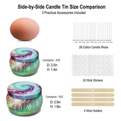 Arxinor Empty 5 oz Candle Tins Candle Jars 28 Pcs 28 Patterns, Candle Making Kits, with Wicks, Wick Holders & Stickers