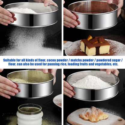 6 Pieces Stainless Steel Flour Sifter, Round Flour Sifter 40 Mesh, Premium Rustproof Flour Sieve Fine Mesh for Baking Cake Bread Pies Pastries Cupcakes（Different sizes）