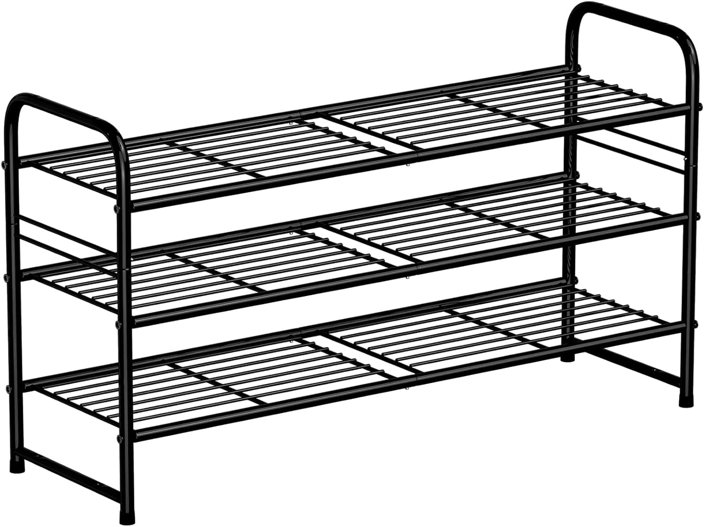 3-Tier Closet 33" SUFAUY Shoe Rack, Metal Wide Shoe Rack Organizer Heavy Duty, Stackable, Black