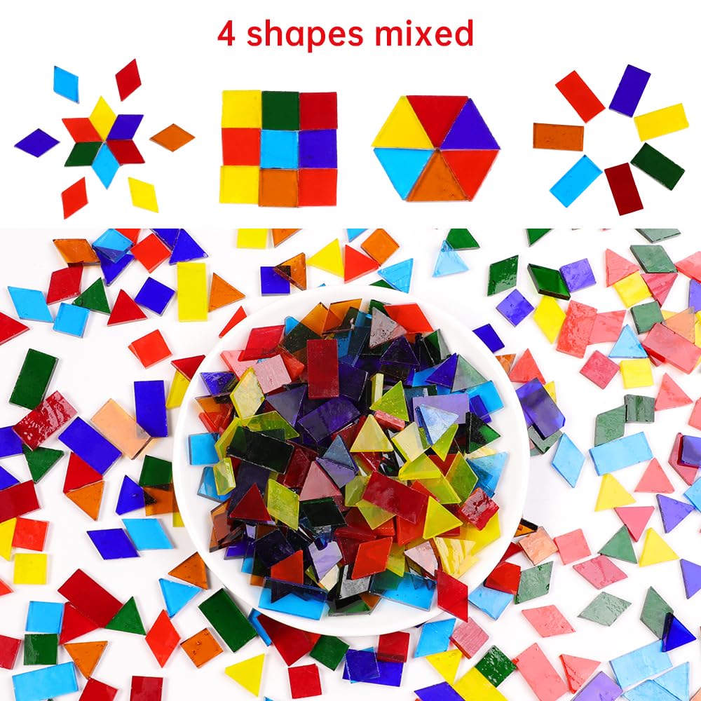 Mosaic Tile Stained Glass 4 Mixed Shapes Mosaics Tiles Pieces for DIY Crafts Suppliers, Tiffany Lamps Candles Photo Frame (Transparent)