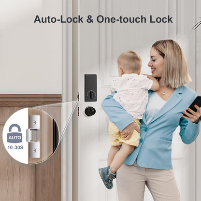 Keyless Entry Keypad Deadbolt with Handle Set, Smart Lock, Auto-Lock + One-Touch Lock, 100 Codes + 15-Min Easy Install, Ideal for Airbnb/Homes/Offices, Fits U.S. Standard Front Doors, Black