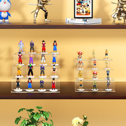NIUBEE Acrylic Riser Display Shelf, 2 Pack Clear Display Stand for Amiibo Funko POP Figures,4 Tier Cupcakes Stand Perfume Organizer and Storage (12 Inch Large)