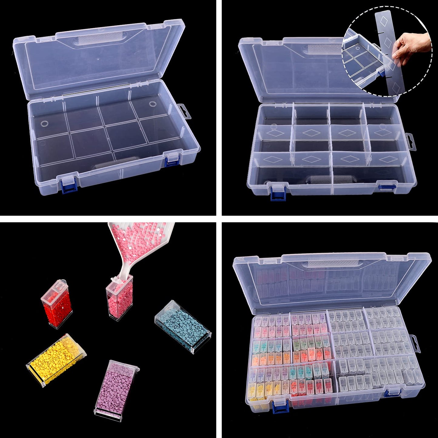 SGHUO 120 Slots Diamond Painting Storage Container, 5D Diamond Accessories Embroidery Box Tools Kit for Beads, Seed, Art Craft with Funnel and Labels