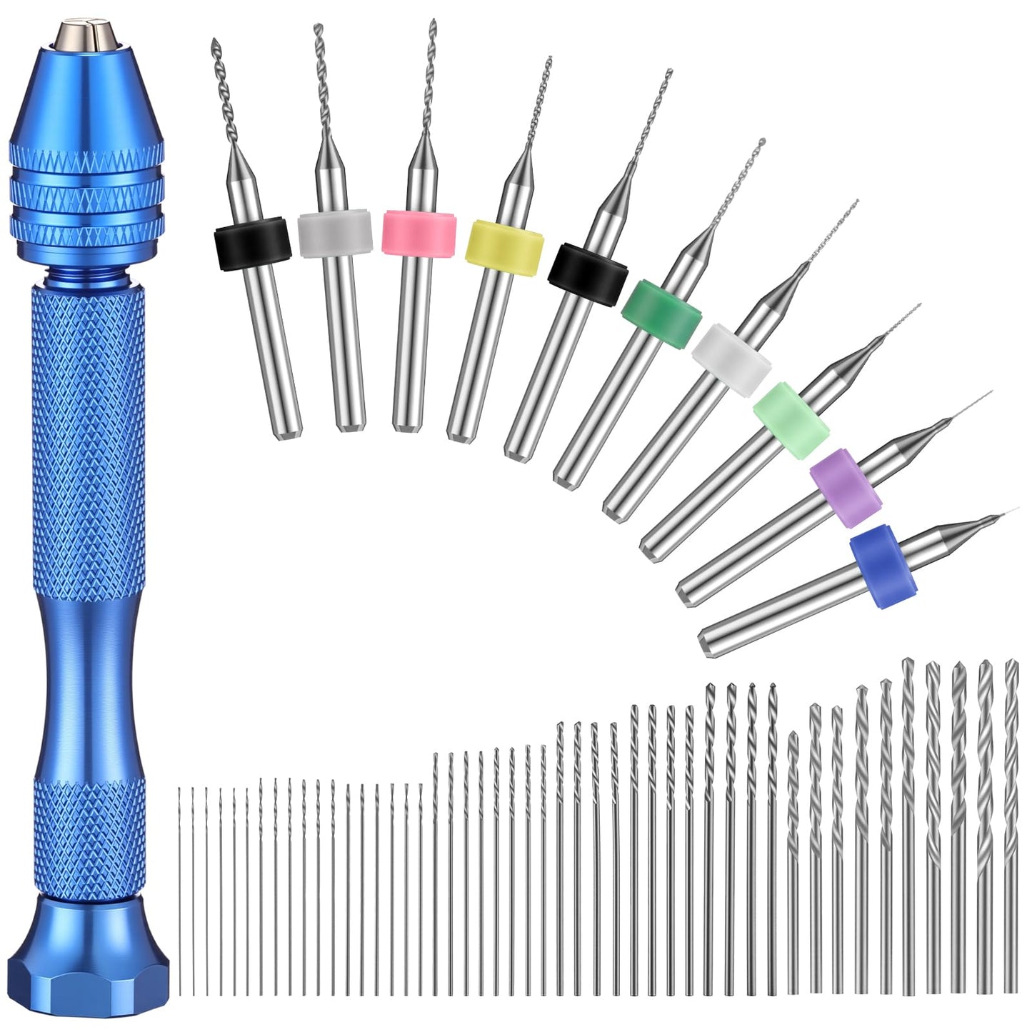 Zhehao 59 Pieces Hand Drill Bits Set Include 49 Pcs Metal Pin Vise Hand Drill Micro Mini Twist Bits and 10 Pcs Tungsten Carbide PCB Rotary Tools for Resin Polymer DIY Jewelry Making Carving(Blue)