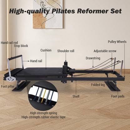 Pilates Reformer Machine for Home, 91" Foldable Pilates Reformer with High & Low Modes, 3-in-1 Reformer Pilates Equipment with Springs, Resistance Cords,