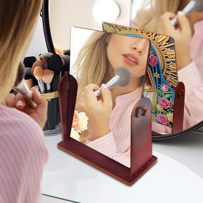 pigpigboss Virgin Mary Diamond Painting Rotate Mirror Kit, 5D DIY Religious Rose Virgin Mary Pray Diamond Art Makeup Mirror for Adult Beginner Home Office Holiday Desktop Decor