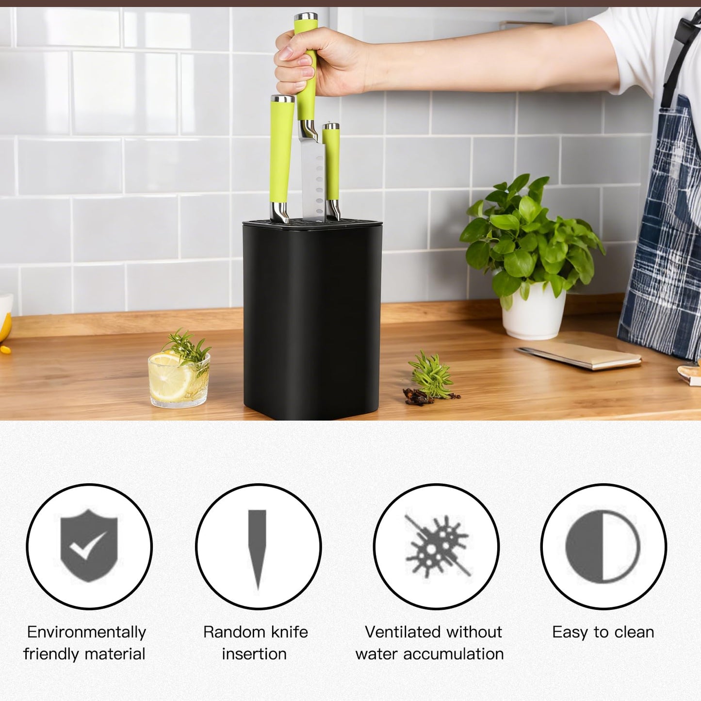 Universal Knife Block, Detachable Square Knife Storage Holder (Knives Not Included) - Black Kitchen Knife Stand