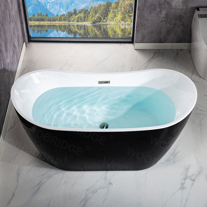 WOODBRIDGE 59" Acrylic Freestanding Bathtub Contemporary Soaking Tub, Black Acrylic(Matte Black Drain/Overflow),BTA1816-MB