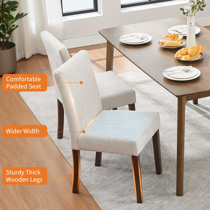 IDEALHOUSE Dining Chairs Set of 6, Farmhouse Tufted Parsons Chairs Stylish Kitchen Chairs Upholstered Fabric Kitchen Chairs with Wood Legs and Padded Seat, for Dining Room, Living Room, Beige