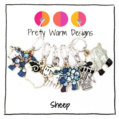 Pretty Warm Designs Sheep Stitch Markers with Storage Tin, Set of 6 Snag Free Rings Fits up to US 8 (5mm) Needles