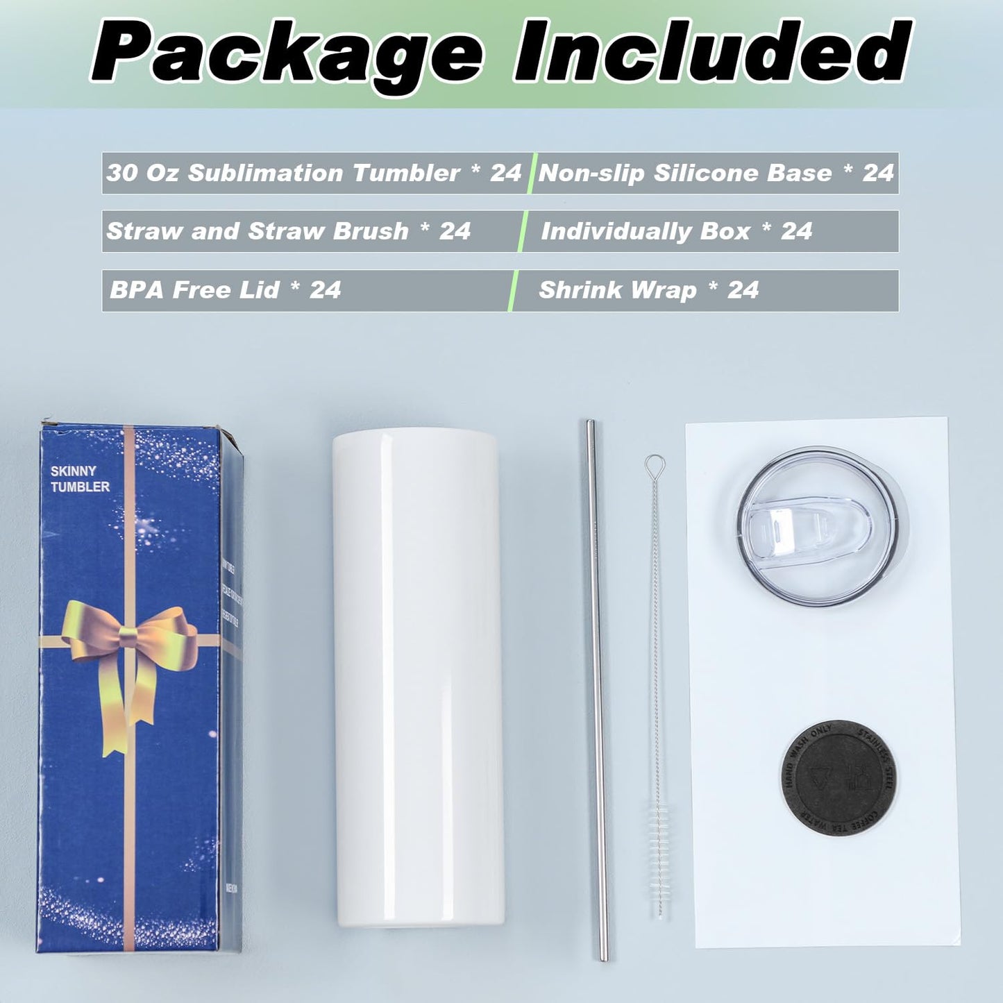 Muwnrol 30 Oz Sublimation Tumblers Bulk, Sublimation Tumbler Stainless Steel Double Wall Vacuum Insulation Cups with Straw, Individually Box (24 Pack)