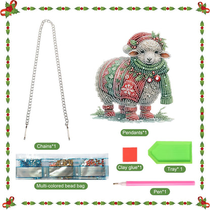 Focart 5D DIY Acrylic Special Shaped Diamonds Painting Hanging Pendant Kits, Christmas Sheep Diamond Art Hanging Window Pendant Ornament for Home Decoration and Gift