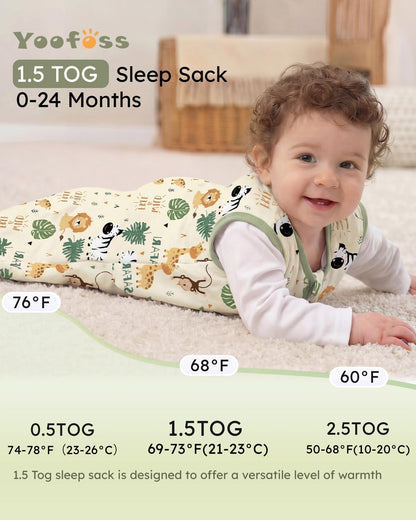 Yoofoss Baby Sleep Sack - 1.5 Tog Wearable Blanket for 0-6 Months | Soft Organic Cotton, 2-Way Zipper