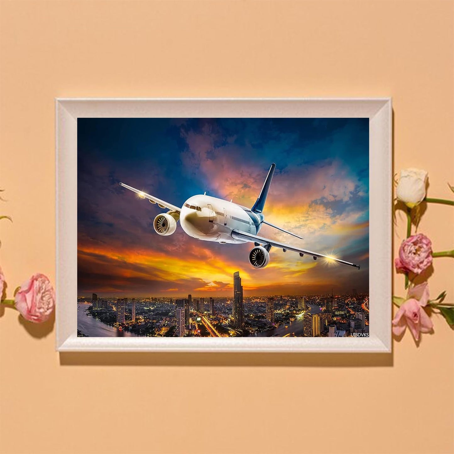 UIBDVKS Aviation Airplane Diamond Painting Kit for Adults Full Drill Diamond Art Painting by Number Kits Gem Art Wall Home Decor 12x16 inch