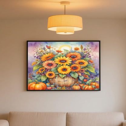 Lvmuu Full Round Diamond Painting Kits for Adults, 5D DIY Autumn Sunflowers Pumpkins Harvest Diamonds Art Sets for New Beginner Paint By Numbers Home Wall Decoration 12x16in