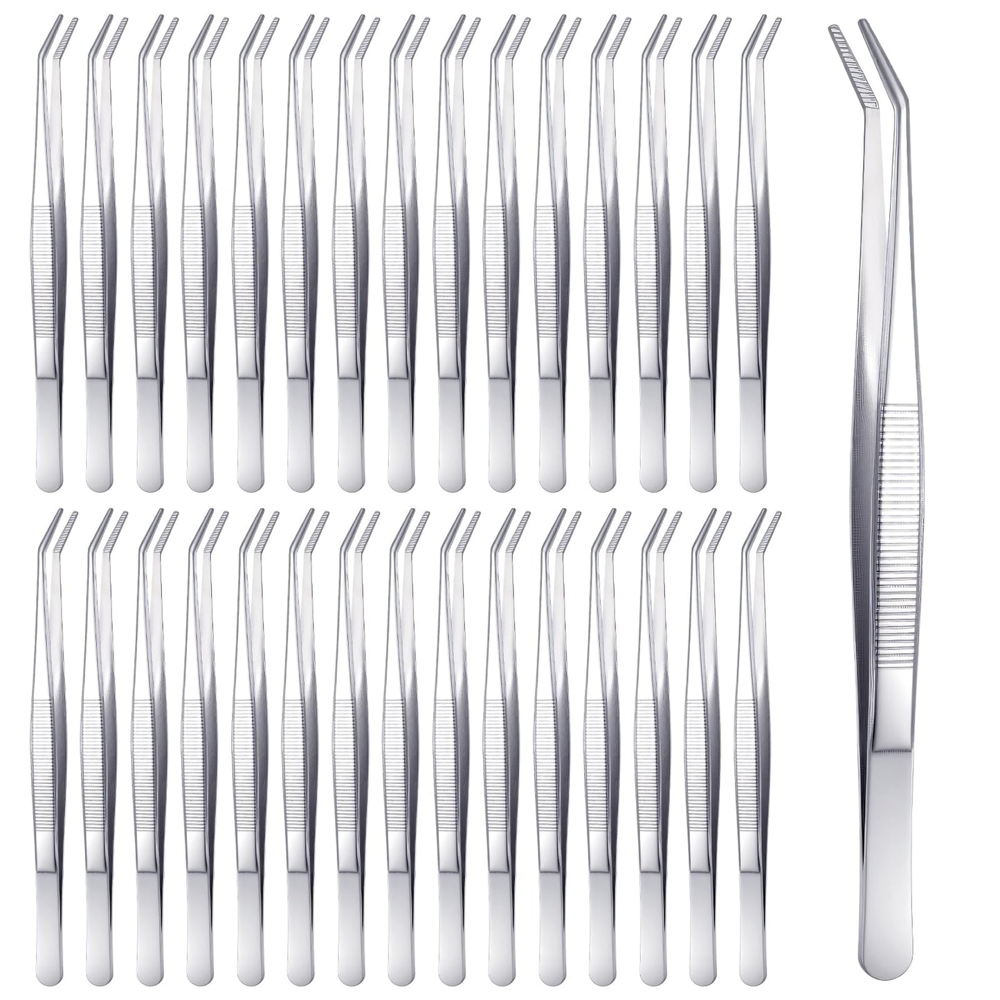30 Pcs Stainless Steel Tweezers, Curved Serrated Tip Multipurpose Forceps, Crafting Sewing Machine Tweezers Bulk, Silver
