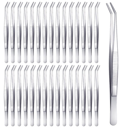 30 Pcs Stainless Steel Tweezers, Curved Serrated Tip Multipurpose Forceps, Crafting Sewing Machine Tweezers Bulk, Silver