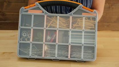 Massca Hardware Organizer box with dividers - 18 Compartments Small Parts Organizer with Accessible Hinged Lid - Durable Plastic Screw Organizer Store Nuts, Bolts, Screws, Nails, & Small Hardware