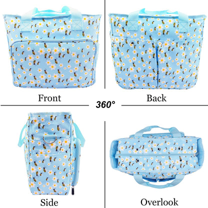 Mdoker Knitting Bags and Totes Organizers Large Crochet Bag Lightweight Yarn Bags for Travel Yarn Storage Organizers for Crochet Hooks,Yarn,Knitting & Crochet Supplies(Blue Bee)