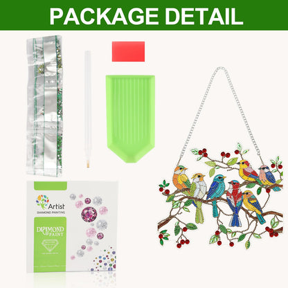 CEOVR Spring Birds Hanging Diamond Art for Adults, Birds on Branch Diamond Painting Pendant DIY Gem Art Wall Hanging Ornament, Acrylic Home Garden Decor with Chain, Box Kit 9.63 * 8.17inch