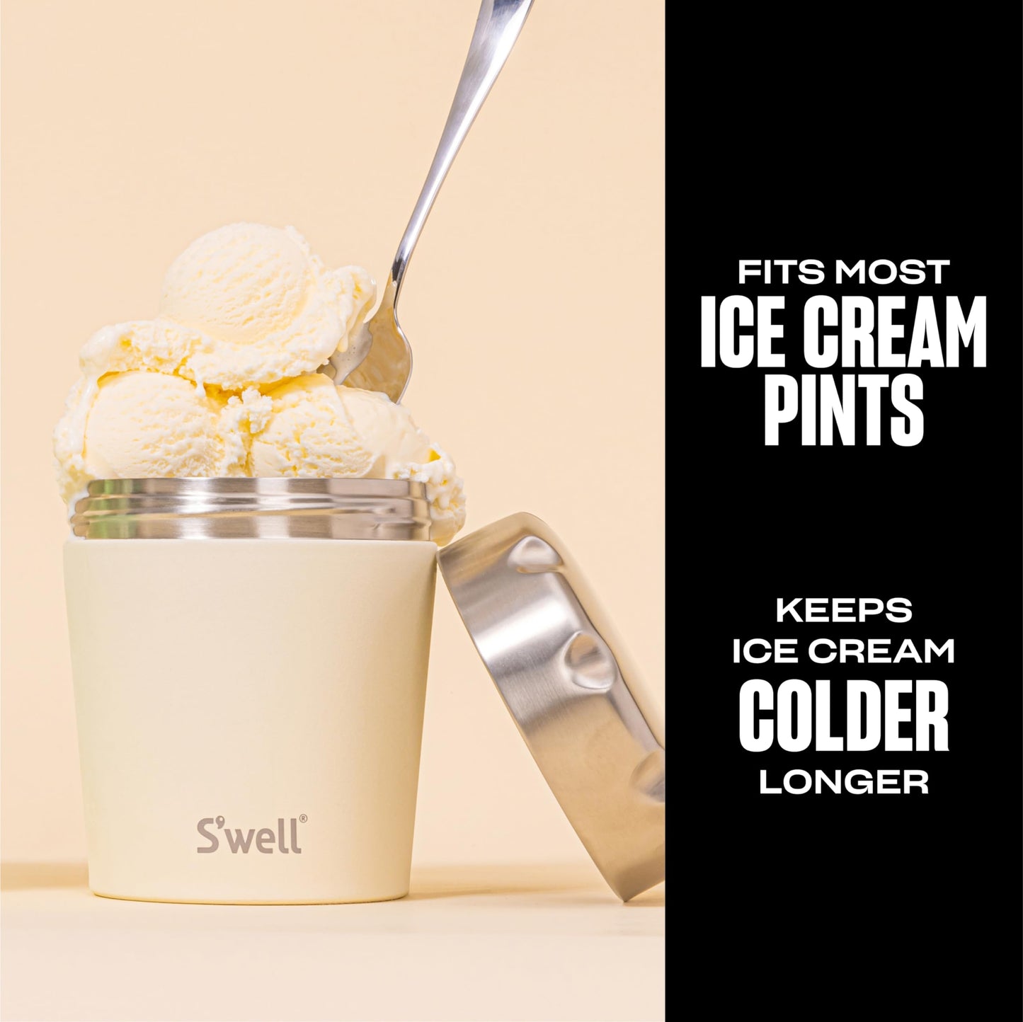 S'well Stainless Steel Ice Cream Chiller, 16oz, Vanilla, Triple Layered Vacuum Insulated Container Keeps Ice Cream Frozen For Up To Four Hours, BPA Free