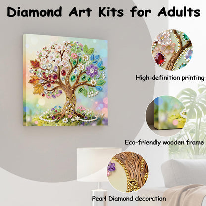 ILYUFO Diamond Art Kits for Adults, 5D Gemstone Tree DIY Diamond Art with Frame, Crafts for Home Wall Decor, Ideal Gifts for Art Lovers 10×10inch