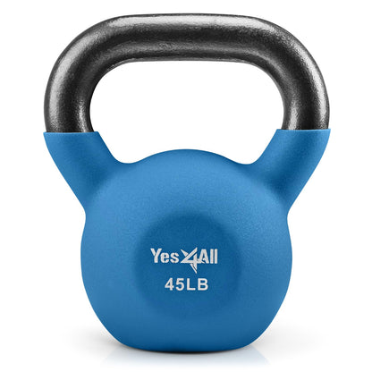 Yes4All Kettlebell, 5-65 LB Neoprene Coated Cast Iron Kettlebells, Wide Grip Handle & Flat Bottom for Swings, Squats, Deadlifts, Push Ups & Full Body Training at Home Gym - Single & Set