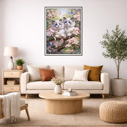 IOHEFY Cute Twin Kittens Diamond Painting 12 x 16 Inch Full Drill Acrylic Diamond Art DIY Crystal Rhinestone Cat Floral Butterfly Artwork Nano Pearlescent Canvas Wall Decor Gift