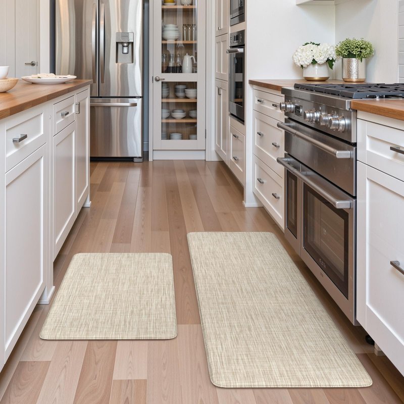 Collive Kitchen Mats for Floor 2PCS, Cushioned Anti Fatigue Rugs Non Slip Waterproof Kitchen Sink Mat, Memory Foam Comfort Standing Mats for Desk, Office, Home Decor, 20" x 47" + 20" x 32", Beige