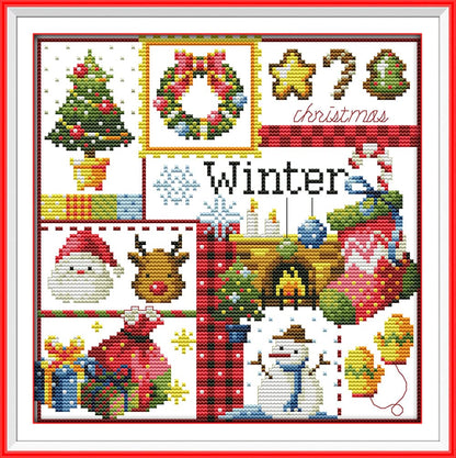 Awesocrafts 4 Pack Cross Stitch Kits, Four Seasons Easy Patterns Cross Stitching Embroidery Kit Supplies, Stamped or Counted (Four Seasons, Counted)