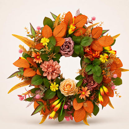 JYJXCOS Fall Wreaths for Front Door, 20 Inch Orange Autumn Wreath
