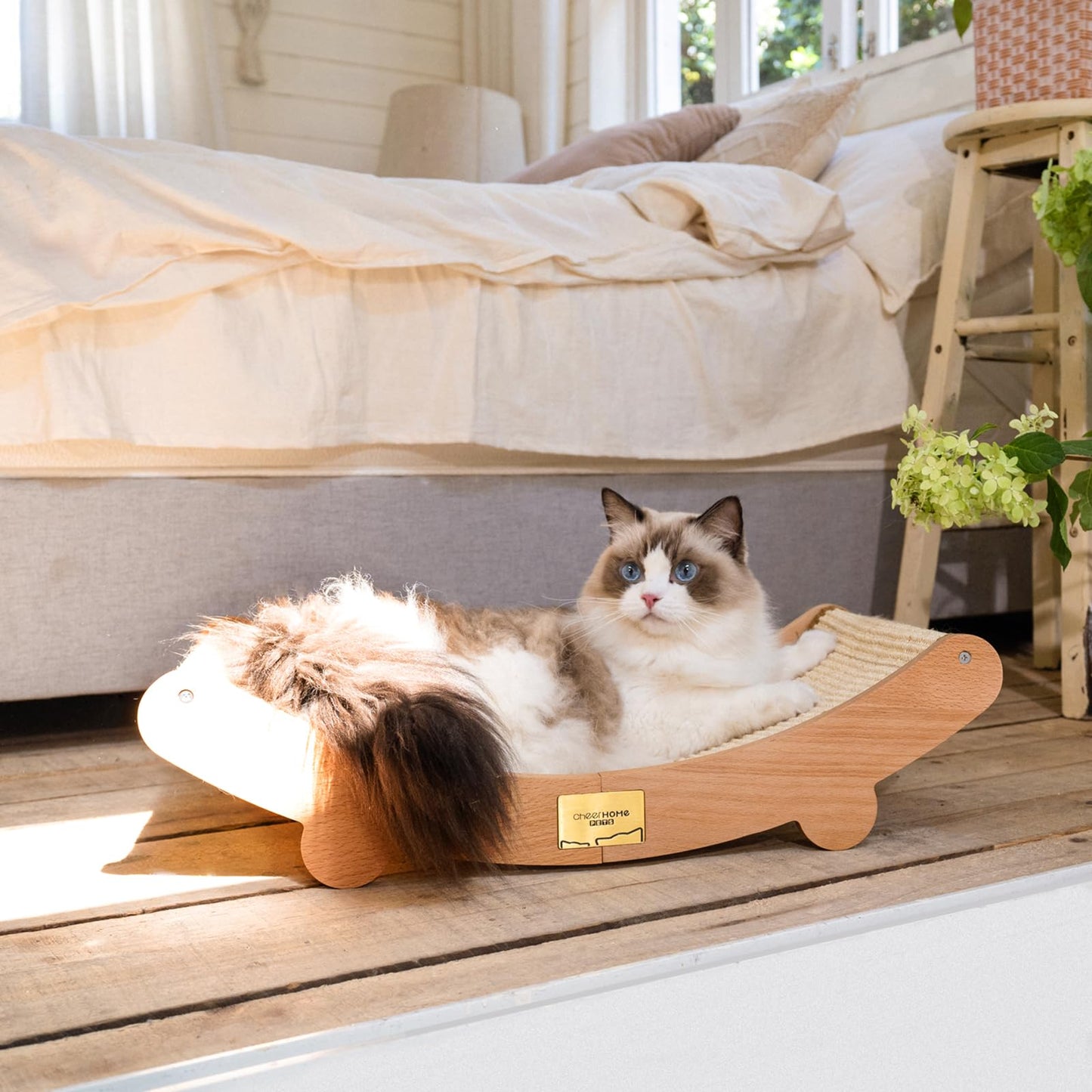 Sisal Cat Scratcher Bed for Indoor Cats Hammock for Scratching Pad Cat Chair Nartural Sisal Scratch Post for Large Cats Scratcher Lounge, Wooden Cat Furniture(Standard Edition)