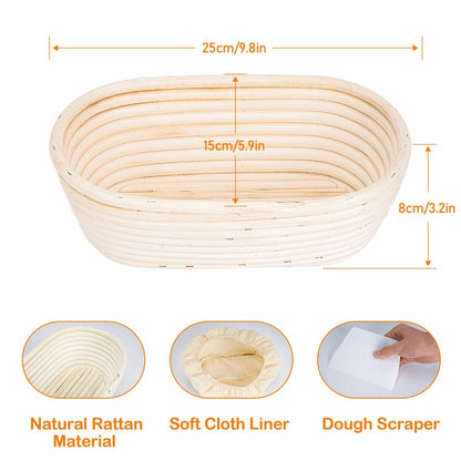 KUJIBGY 10 Inch Banneton Bread Proofing Basket, Oval Sourdough Proofing Basket with Cloth Liners & Dough Scrapers Set of 10,Bulk Rattan Banneton Sourdough Bowl Basket for Home Baker Supplies