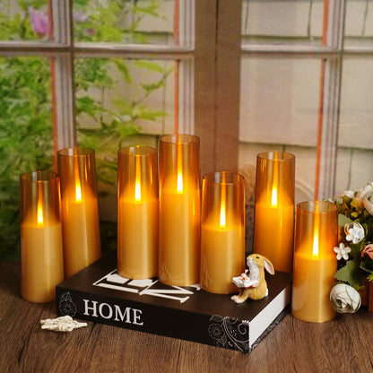 kakoya Flameless LED Candles Upgraded Realistic Flickering Flame,7Pcs Battery Operated Candles with Remote Timers,LED Pillar Candles for Home Decor,Christmas,and Parties（Gold）