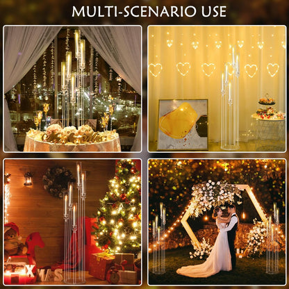 Fullvaseer 8pcs 5 Arm Floor Candelabra,Acrylic Floor Candle Holder for Wedding Centerpiece Tall Clear Candle Holders for Ceremony Birthday Party Home Decoration Fit 0.8 LED Candles