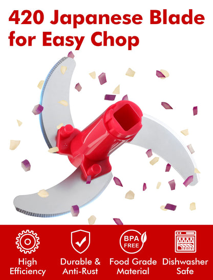 GDL Food Chopper, Pull Onion Chopper Dicer, Hand Powered Food Mincer, Fast Cutting Hand Chopper for Oinon, Garlic, Nut, 3.4 Cups 0.8L, Red