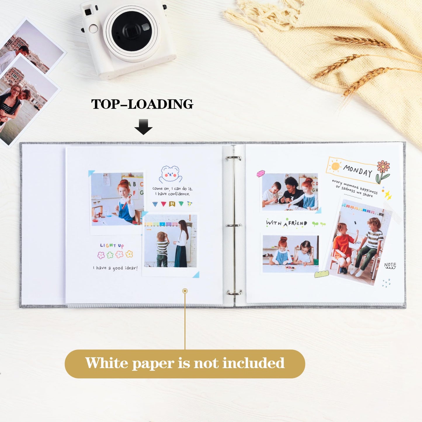 Mublalbum 12x12 Inch DIY Scrapbook Photo Album with 20 Plastic Sleeves 40 Pages Linen Cover 3 Ring Folder Binder for Wedding Baby Family and DIY Projects (Beige)