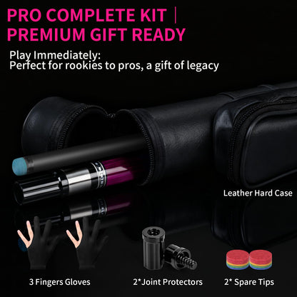 AKLOT Carbon Fiber Pool Cue Stick, 58”, 19oz, Low Deflection Pro Billiard Stick, 12.5mm Tip, Maple Butt & Buffalo Leather Grip Weight Adjustment, Pool Cue Kit with Case,Tips (Rose Phantom)